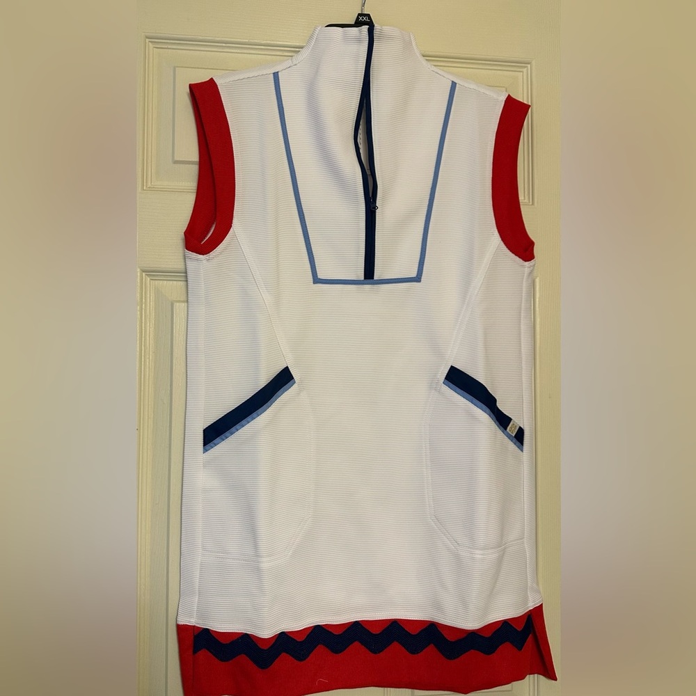 Simply Southern White Ribbed Dress with Navy Trim